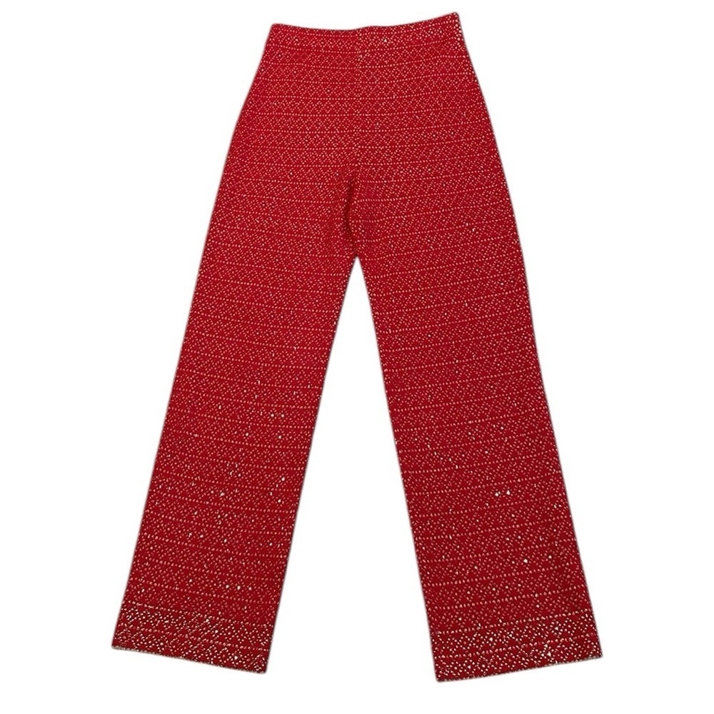St. John Couture Women's Pants Red Knit Hippie Gold Diamond High Waisted Size 4